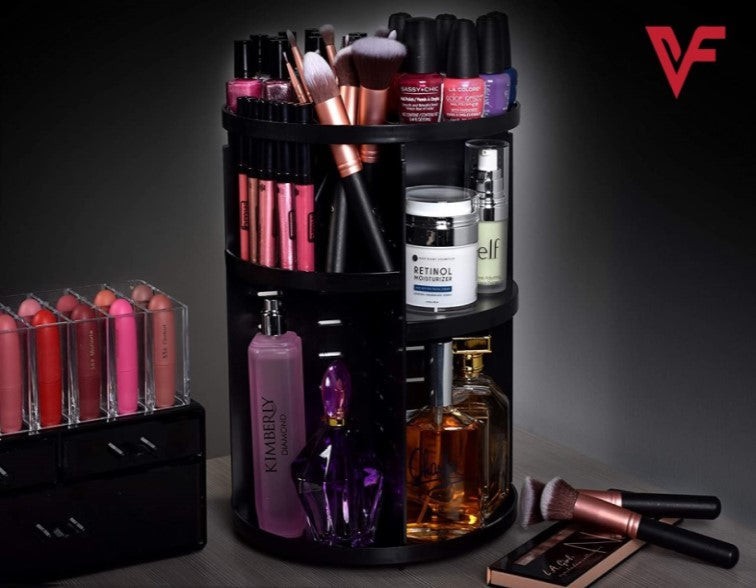 360° Rotating Makeup Organizer – Adjustable, Durable & Spacious