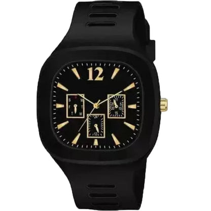 Men Analog Watch Black Silicone Strap Multicolor Dial – Modern Style & Premium Comfort
