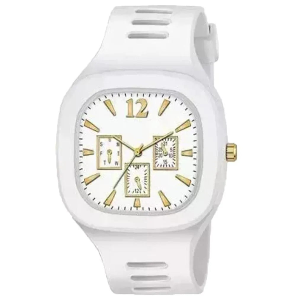 Men Analog Watch Black Silicone Strap Multicolor Dial – Modern Style & Premium Comfort