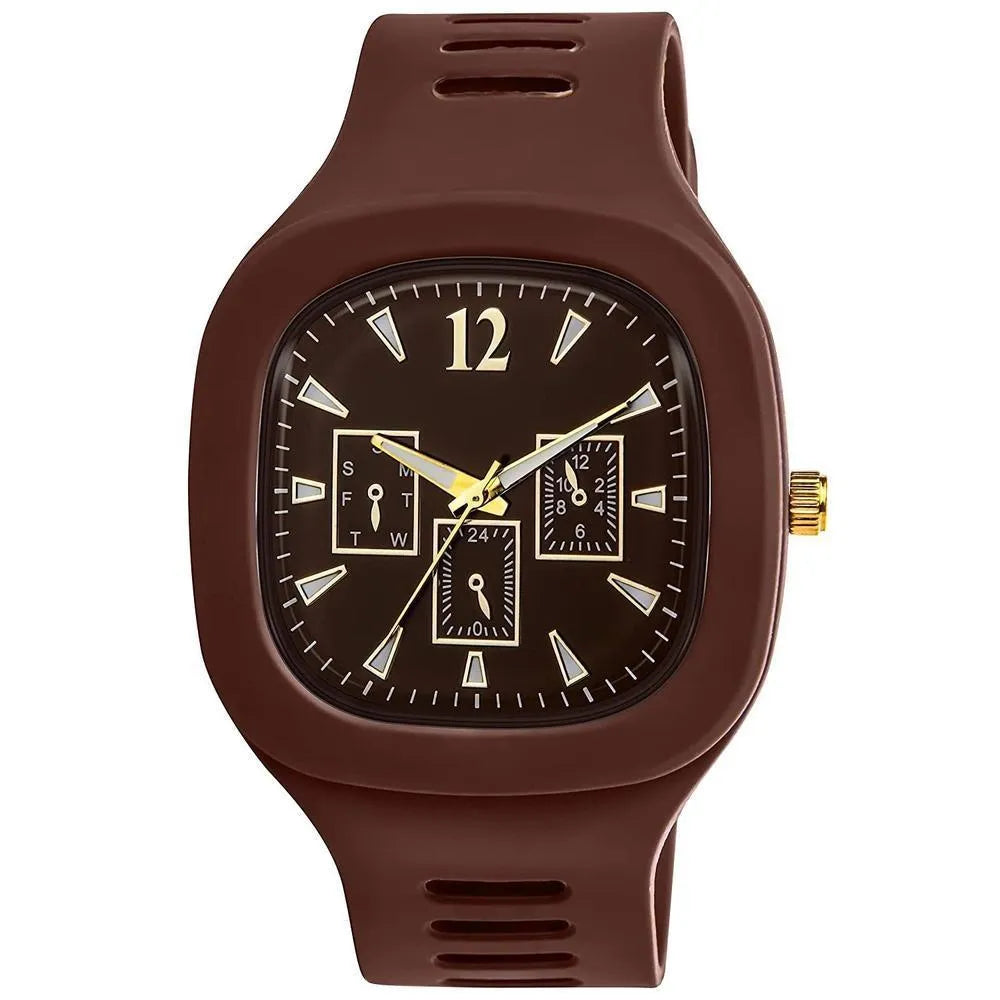 Men Analog Watch Black Silicone Strap Multicolor Dial – Modern Style & Premium Comfort